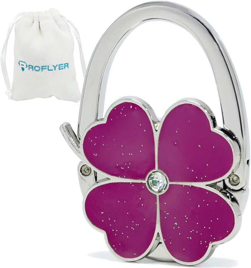 ROFLYER Four Leaf Clover Design Foldable Handbag Hanger Folding Purse Table Hook Holder (Purple) - Image 1